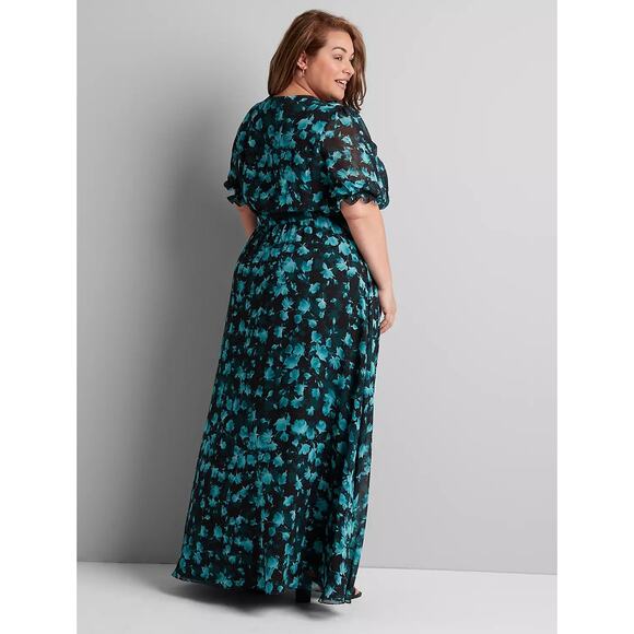 Lane Bryant Women's Teal Floral Crossover Floral Maxi Dress Size 20 Plus Size - Picture 3 of 8